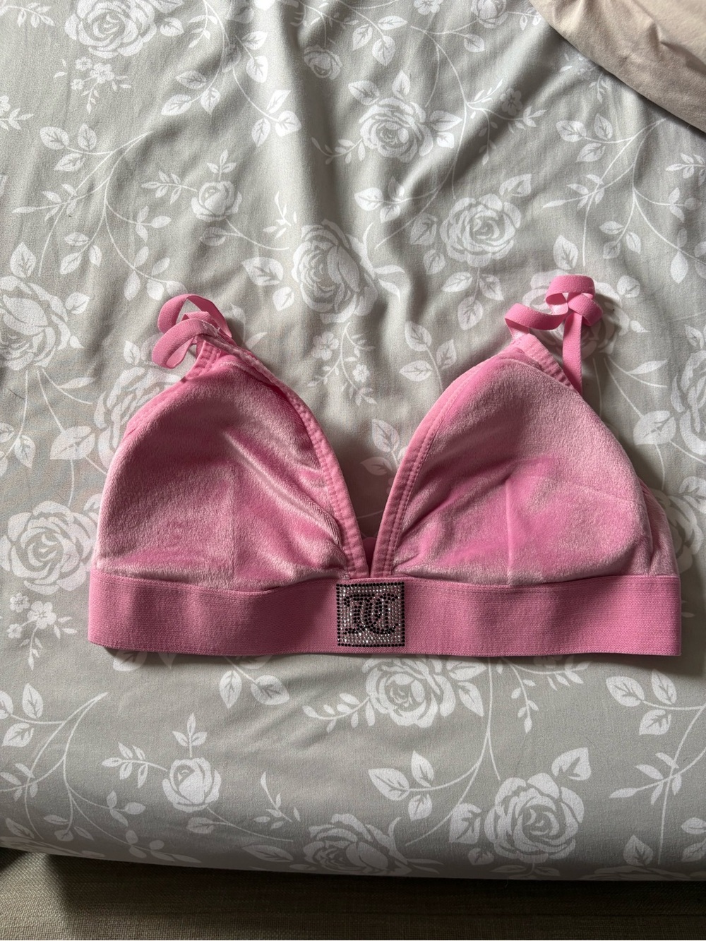Juicy Couture Pink Velvet Bralette with Jeweled Logo